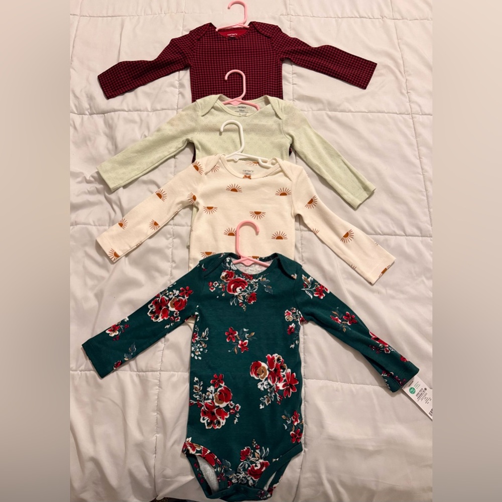 Carter's Long Sleeve Bodysuit Set - Red, Cream, Green